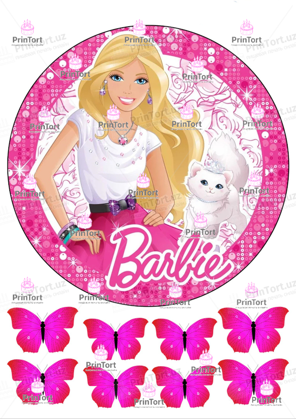 Вафельная сахарная картинка на торт Барби Barbie 011